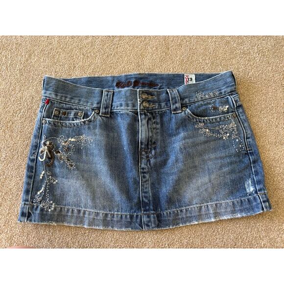 Kali Denim Jean Mini Skirt Beaded Embroidery Sequin Details Size 13 - Picture 1 of 3